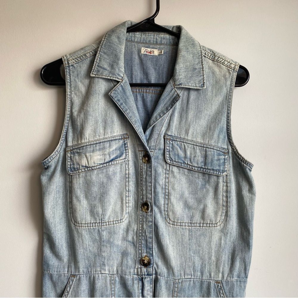 Faherty Utility Denim Chambray Button Up Romper - image 5